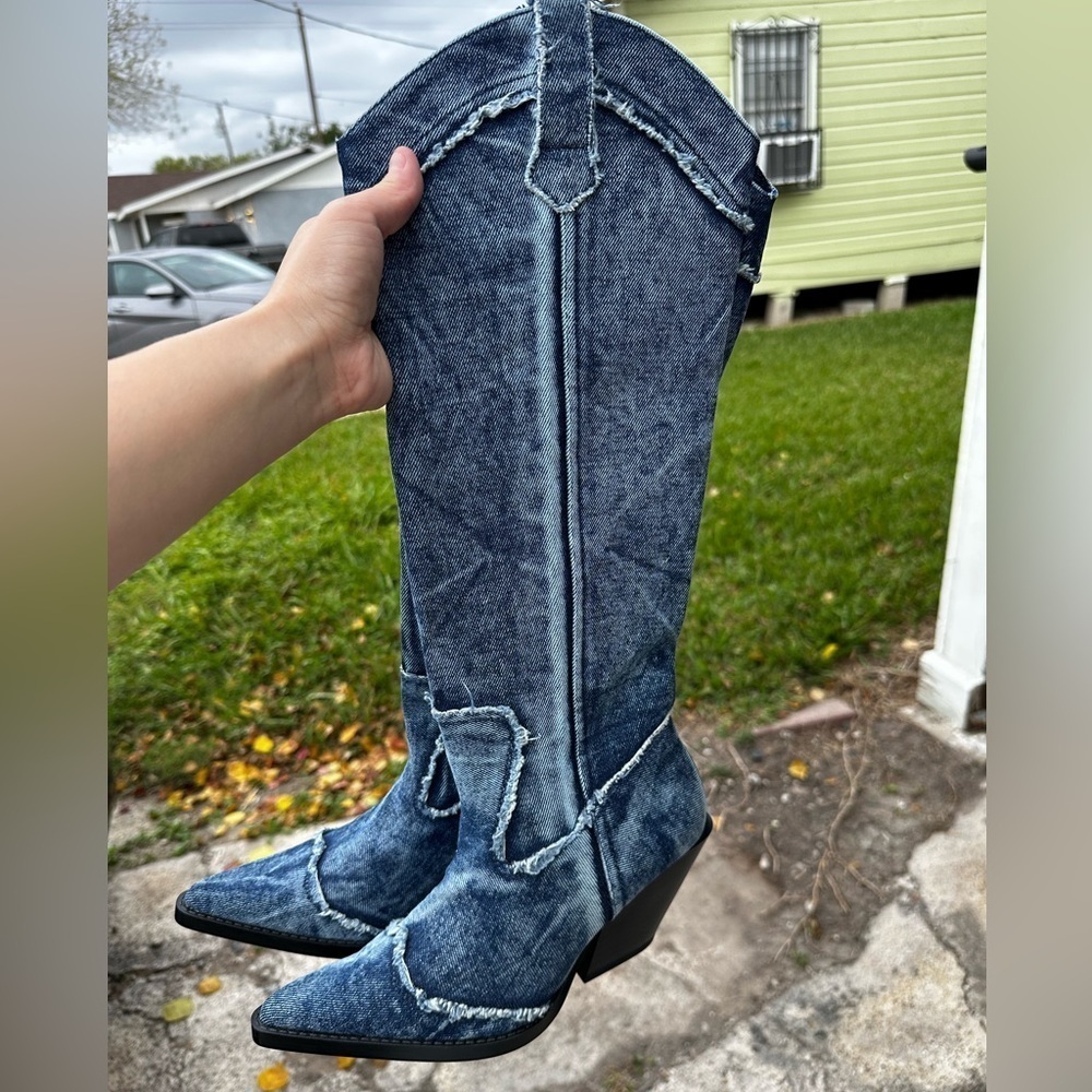 ZARA Denim Cowboy Boots 3051/210 - Picture 8 of 16
